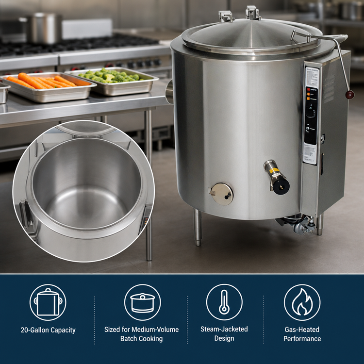 Product image #3 for Groen AH/1-20 20-Gallon Gas-Heated Stationary Floor Steam-Jacketed Kettle
