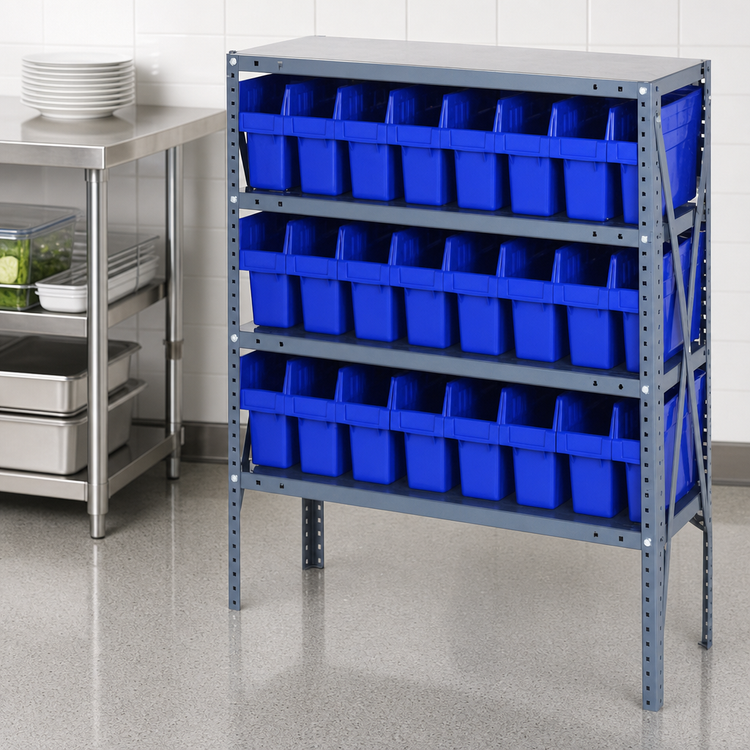 Product image #3 for Quantum Heavy-Duty Stationary Wire Shelving Unit with 4 Shelves and 24 Bins, 36 x 12 x 39 Inches