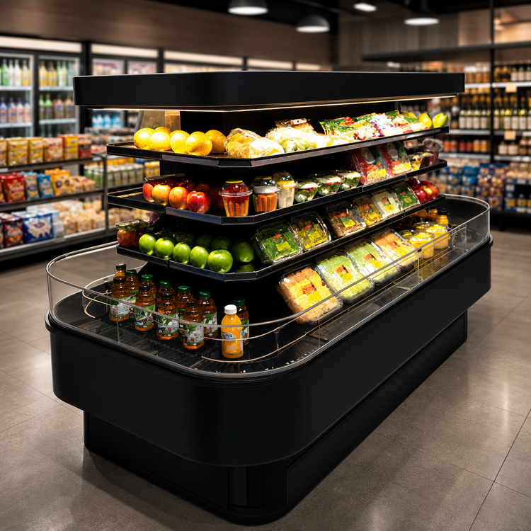 Product image #3 for Howard-McCray 42 Series Island Open-Air Merchandiser, 84 Inch W x 42 Inch D x 60 Inch H, Black, 3 Adjustable Shelves, LED Lighting