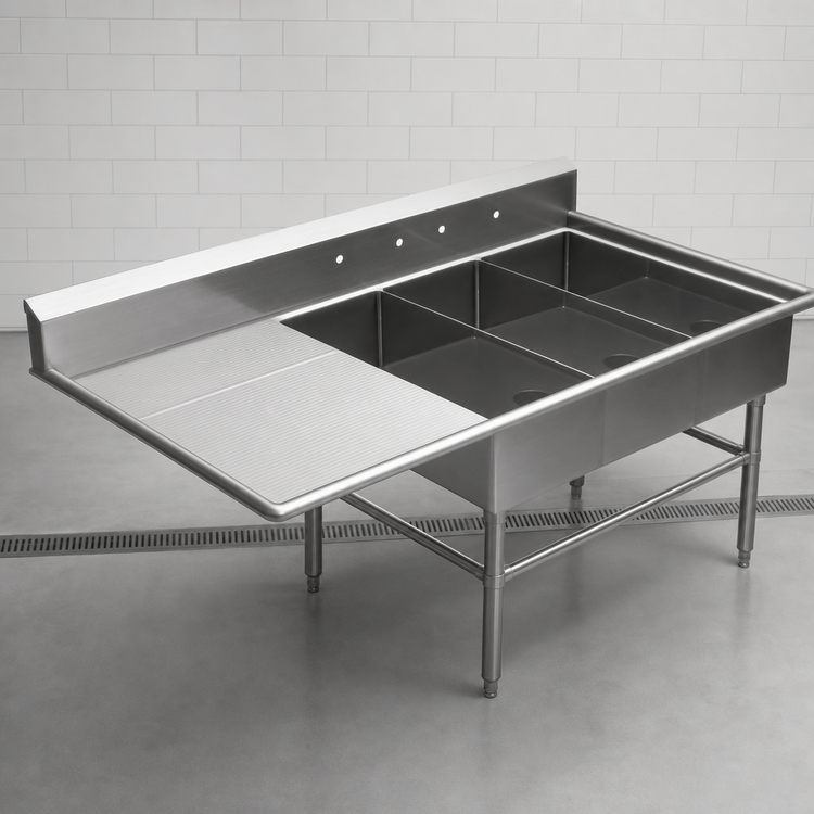 Product image #3 for John Boos Pro-Bowl 3-Compartment Platter Sink with Left Drainboard and Backsplash