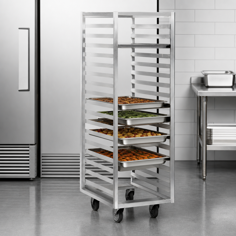 Product image #3 for Panco Stainless Steel Roll-In Refrigerator Rack, Open Frame, Front Load, for 12" x 20" or 20" x 24" Pans