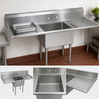 Thumbnail image #3 for BK Resources BKS-1-18-12-18T 1-Compartment 304 Stainless Steel Sink, 18 x 18 x 12 in Bowl, Double 18 in Drainboards, 9 in Backsplash