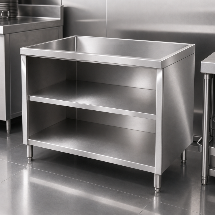 Product image #3 for 48-Inch Wide Stainless Steel Dish Cabinet with Open Base and Mid-Shelf
