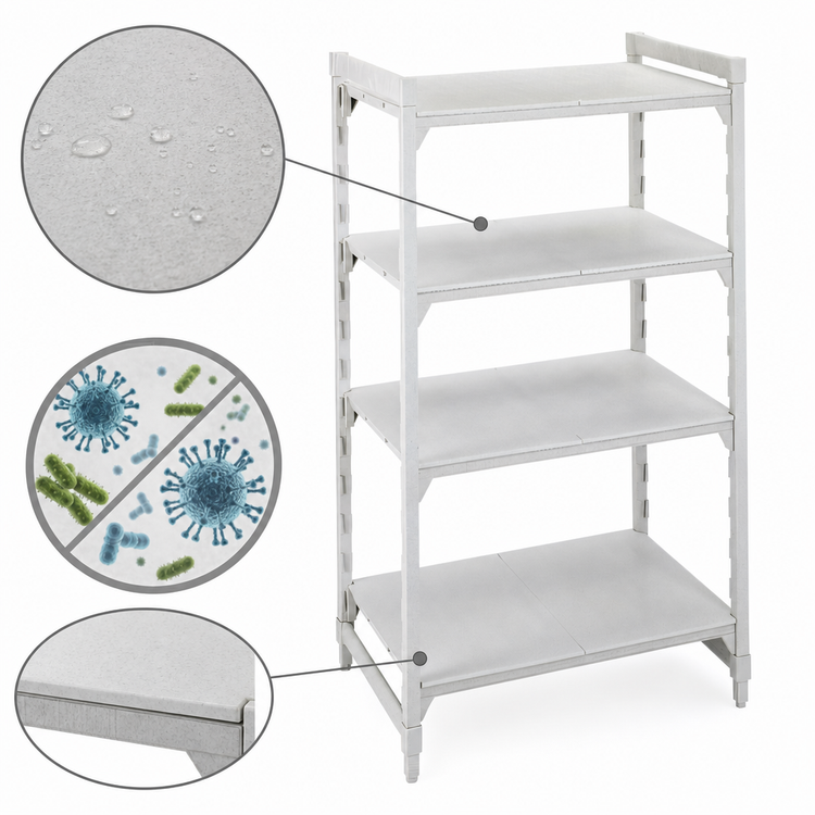 Product image #4 for Cambro Camshelving® Premium 4-Shelf Solid Stationary Starter Shelving Unit, 21-Inch Deep x 54-Inch Wide x 64-Inch High, Speckled Gray