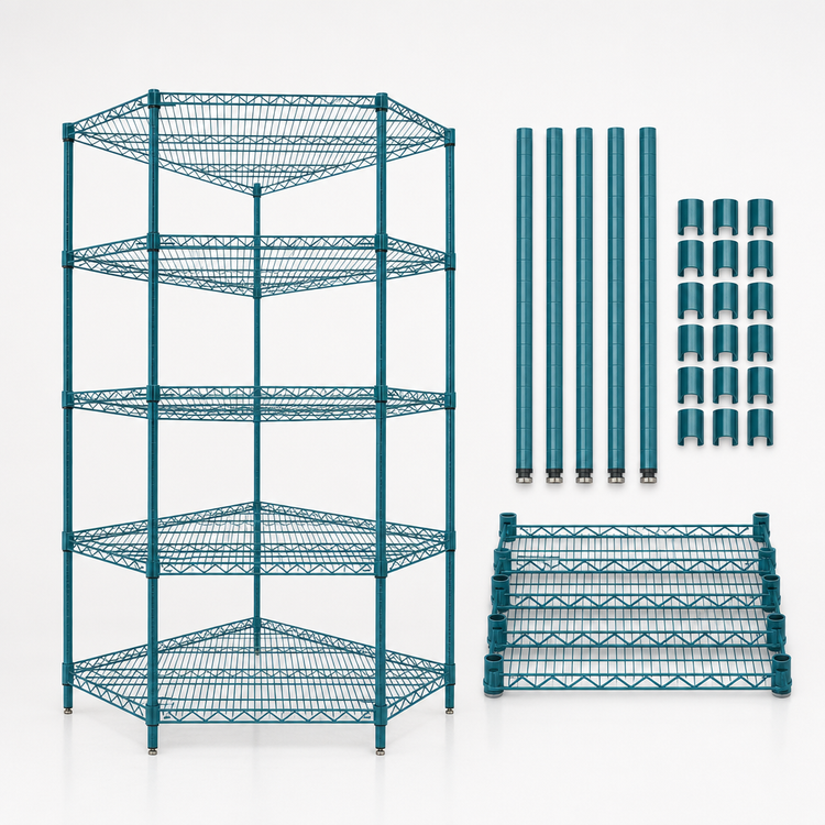 Product image #3 for Quantum 36 Inch Wide x 18 Inch Deep 5-Shelf Wire Shelving Starter Kit with Green Epoxy Antimicrobial Finish