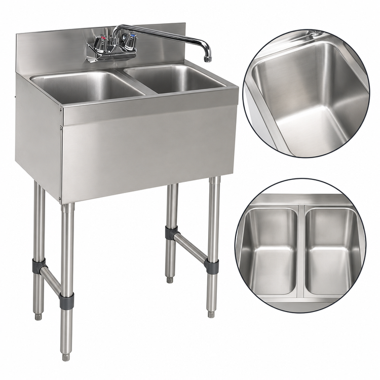 Product image #3 for Advance Tabco Special Value Series 24-Inch Wide 2-Compartment Stainless Steel Bar Sink with Splash-Mounted Faucet and 4-Inch Backsplash
