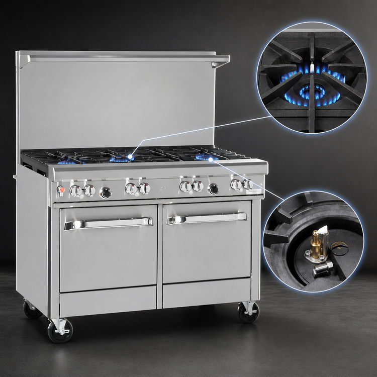 Product image #3 for Southbend Ultimate 48-Inch Commercial Gas Restaurant Range with 2 Non-Clog Burners, 36-Inch Charbroiler, Convection Oven, and Cabinet Base