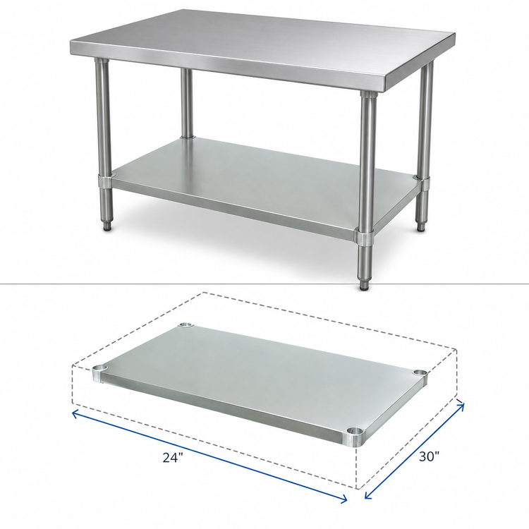 Product image #3 for Advance Tabco 24" x 30" 18-Gauge 400-Series Stainless Steel Work Table Undershelf