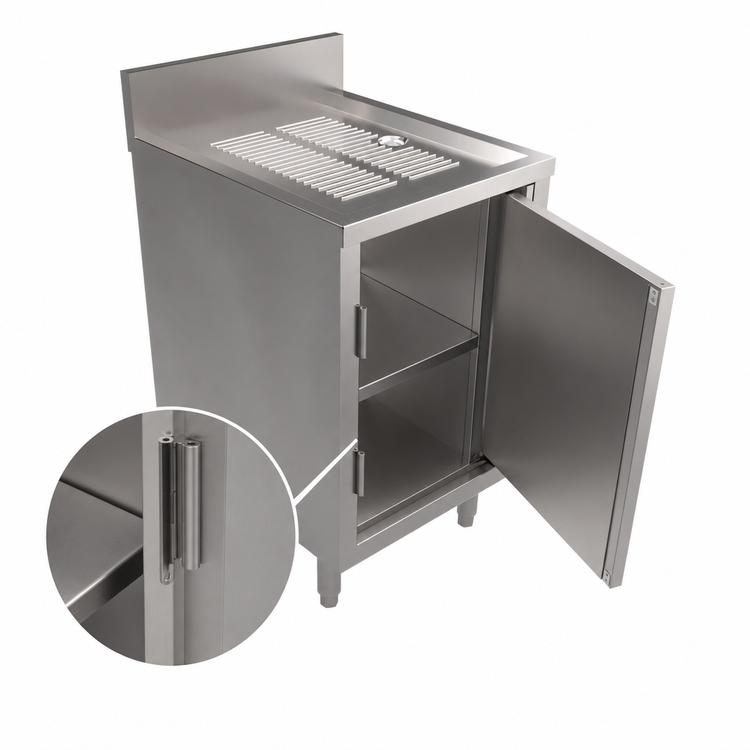 Product image #3 for BK Resources 18" x 21" Stainless Steel Under Bar Cabinet with Hinged Door, Drainboard Top and 4" Riser