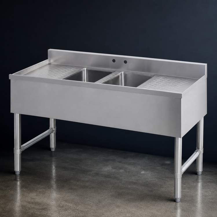 Product image #3 for Sapphire Manufacturing Two-Compartment Underbar Sink with Dual Drainboards, 48 Inches
