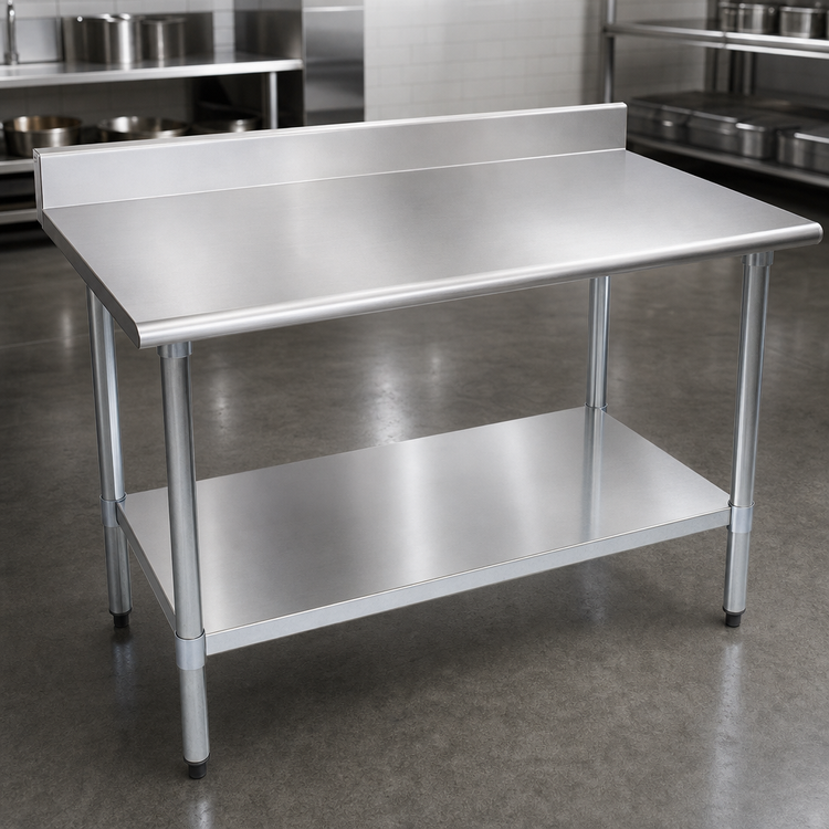 Product image #3 for Deluxe Series Stainless Steel Work Table with Adjustable Undershelf and 4-1/2-Inch Backsplash, 120 x 36 Inches
