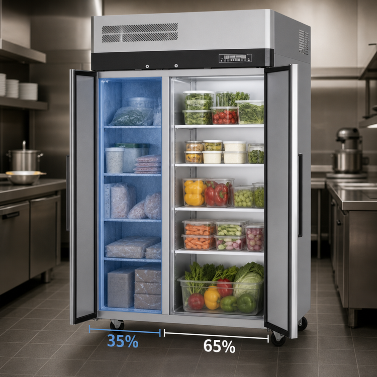 Product image #3 for Turbo Air M3 Series Two-Section Dual Temperature Reach-In Refrigerator/Freezer, Top Mount Compressor
