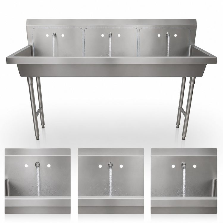 Product image #3 for BK Resources 72-Inch Triple-Station Freestanding Stainless Steel Hand Wash Sink