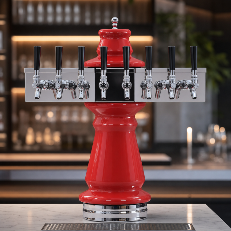 Product image #3 for Glastender Vienna 8-Faucet Polished Brass Glycol-Cooled Countertop Draft Dispensing Tower