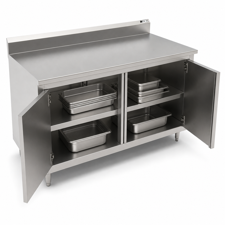 Product image #3 for John Boos 36" x 36" Enclosed Cabinet Base Work Table with Hinged Doors and 5" Backsplash