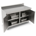 Thumbnail image #3 for John Boos 4CH4R5-3636 36" x 36" Enclosed Stainless Steel Work Table with Hinged Doors, 14-Gauge 300-Series Top and 5" Backsplash