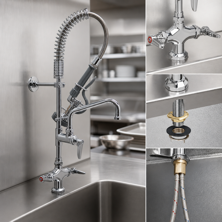Product image #3 for T&S Brass Single-Hole Deck-Mount Spring-Action Mini Pre-Rinse Unit with 6" Swing Nozzle and Spray Valve