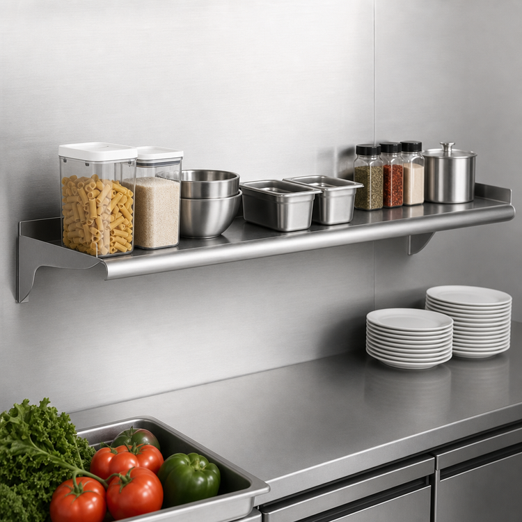 Product image #3 for Eagle Group 72 Inch x 12 Inch Wall-Mounted 16 Gauge Type 430 Stainless Steel Shelf