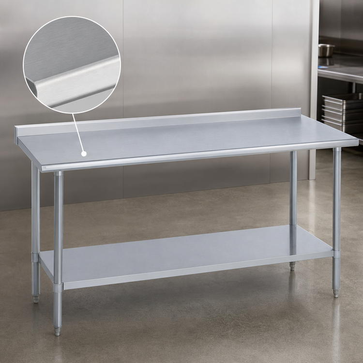 Product image #3 for Duke 84-Inch x 30-Inch 16-Gauge 300 Series Stainless Steel Work Table with 1-1/8-Inch Riser and Galvanized Undershelf