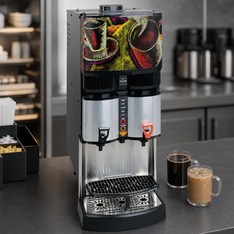 Product image #3 for BUNN LCA-2 Ambient Liquid Coffee Dispenser, 2 Dispense Heads, Bag-In-Box, Black Finish