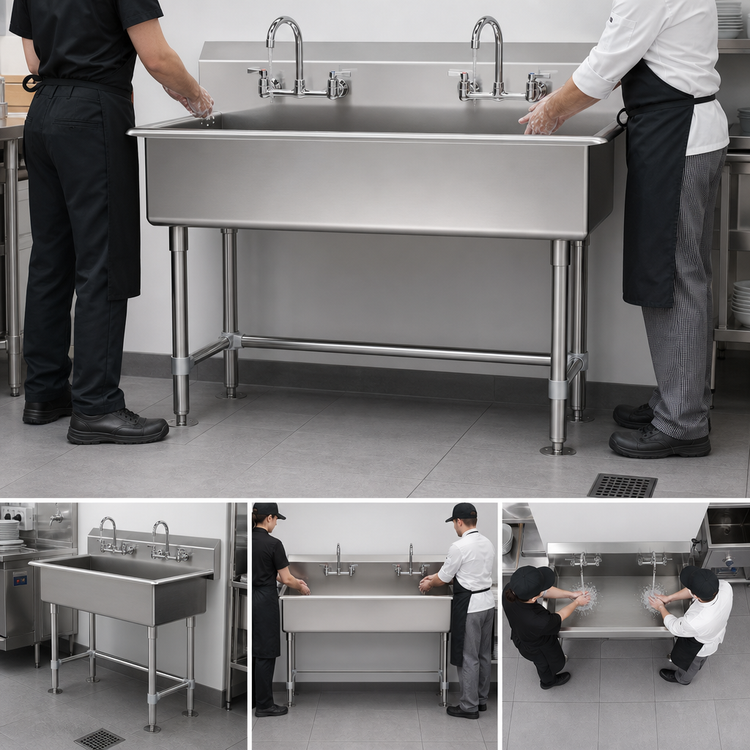 Product image #3 for Advance Tabco FS-FM-40-F Freestanding Multiwash Hand Sink with 2 Gooseneck Faucets, 40-Inch