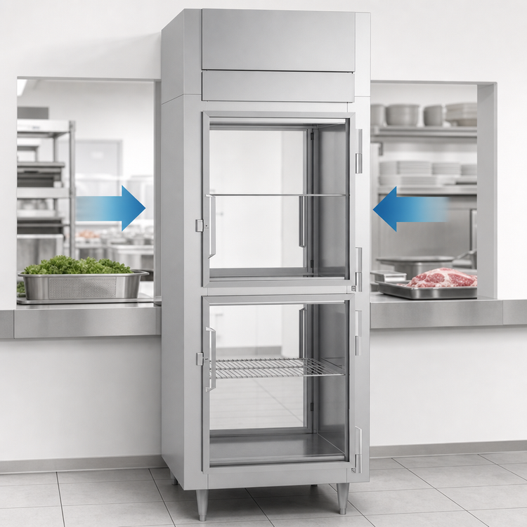 Product image #4 for Victory UltraSpec Pass-Thru One-Section Self-Contained Freezer with 4 Half-Height Glass Doors, 26.2 Cu. Ft.