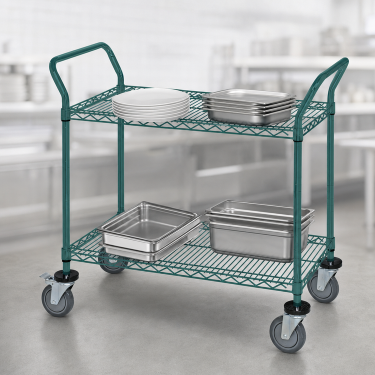 Product image #3 for Quantum 2-Shelf Wire Utility Bus Cart, 60 x 21 x 37-1/2 Inches, Green Epoxy Finish