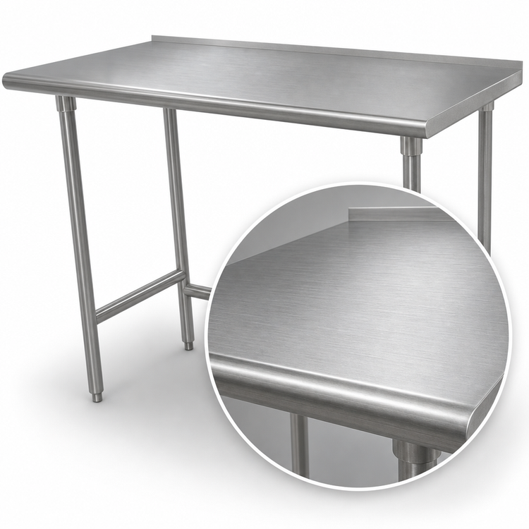 Product image #3 for Advance Tabco 108" x 36" 16 Gauge 430 Stainless Steel Work Table with 1-1/2" Rear Up-Turn and Galvanized Open Base