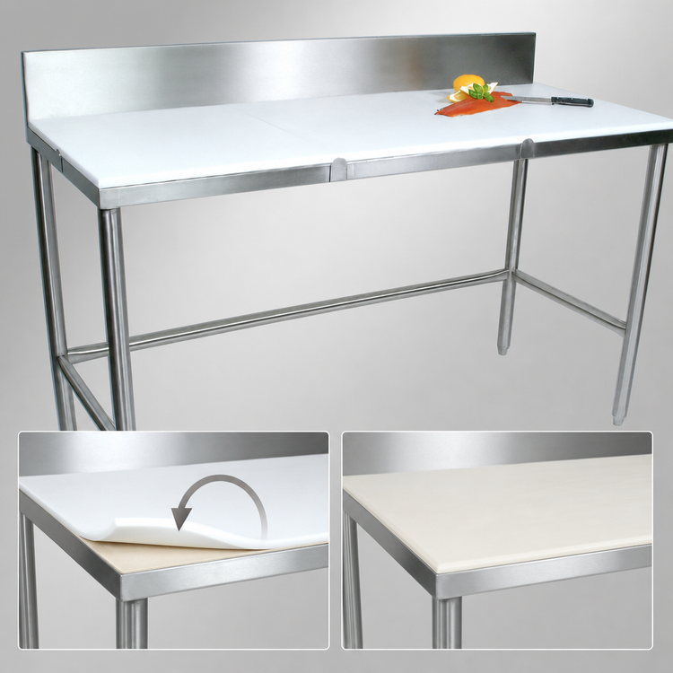 Product image #3 for John Boos 84" x 30" Trimming Table with 3/4" Reversible Poly Top and 6" Removable Backsplash