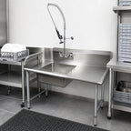 Thumbnail image #3 for BK Resources BKSDT-48-R-SS-P2-G 48-Inch Straight Right-to-Left Soiled Dish Table, 18/304 Stainless Steel, 20" x 20" x 8" Sink, Pre-Rinse Faucet