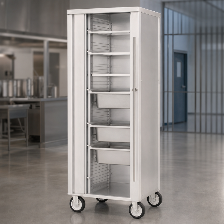 Product image #3 for Mobile Enclosed Full-Height Correctional Cabinet Pan Rack, Non-Insulated Aluminum, 38 Sheet Pan Capacity
