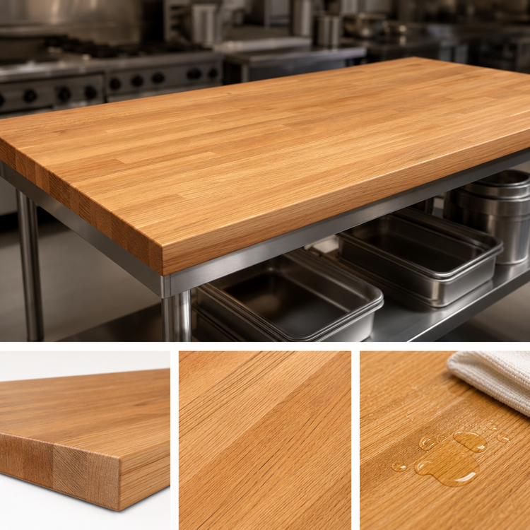Product image #3 for John Boos Appalachian Blended Rail Edge Grain Oak Island Countertop, 96 x 38 x 1-1/2-Inch, Penetrating Oil Finish