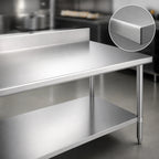 Thumbnail image #3 for Duke Manufacturing 416-36144-5R 144-Inch Stainless Steel Work Table with 5-Inch Riser, Galvanized Undershelf, 16-Gauge 400 Series Top