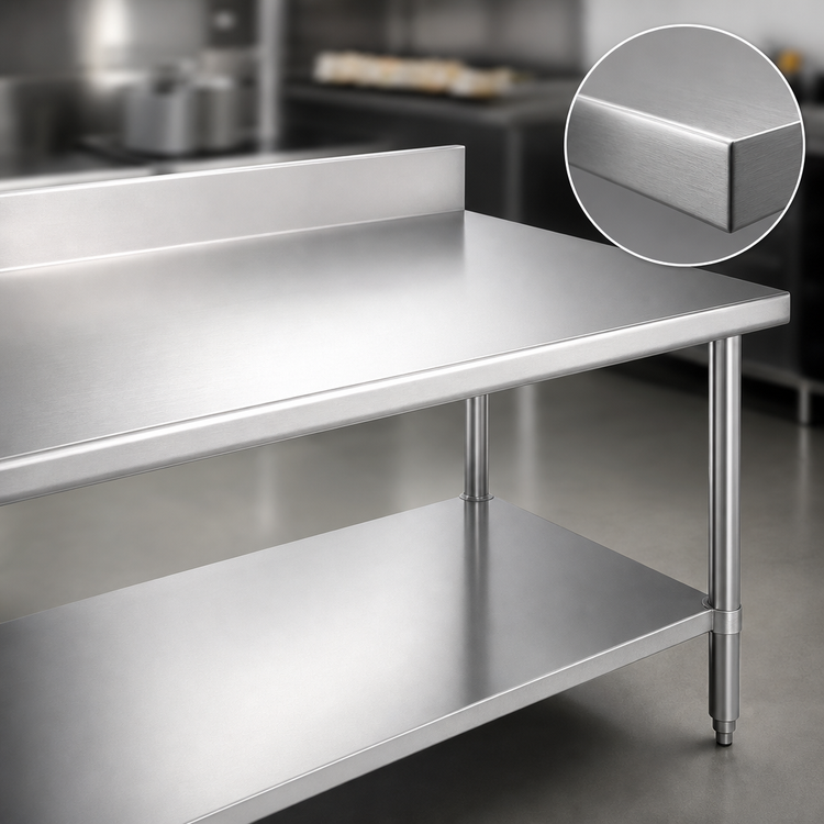 Product image #3 for Duke 144-Inch Stainless Steel Work Table with 5-Inch Riser and Galvanized Undershelf