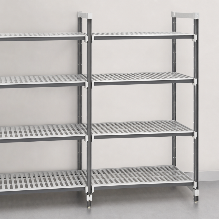 Product image #3 for Cambro Camshelving Elements XTRA 4-Shelf Vented Stationary Add-On Polymer Shelving Unit, 18" Deep x 36" Wide x 64" High, Speckled Gray