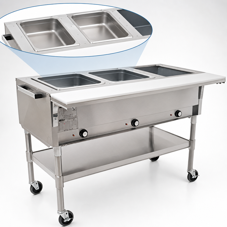 Product image #3 for Eagle Group Portable Electric Hot Food Table with 2 Dry Wells, 36-Inch Wide, Open Shelf Base, 240V