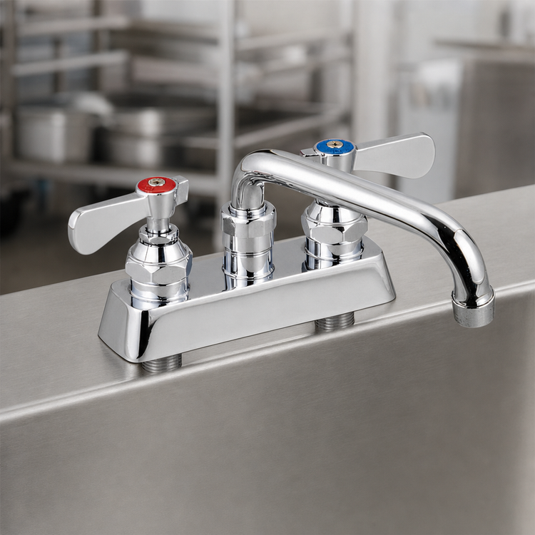 Product image #3 for BK Resources OptiFlow Heavy Duty Solid Body Deck Mount Manual Faucet, 4-Inch Centers, 16-Inch Swing Spout