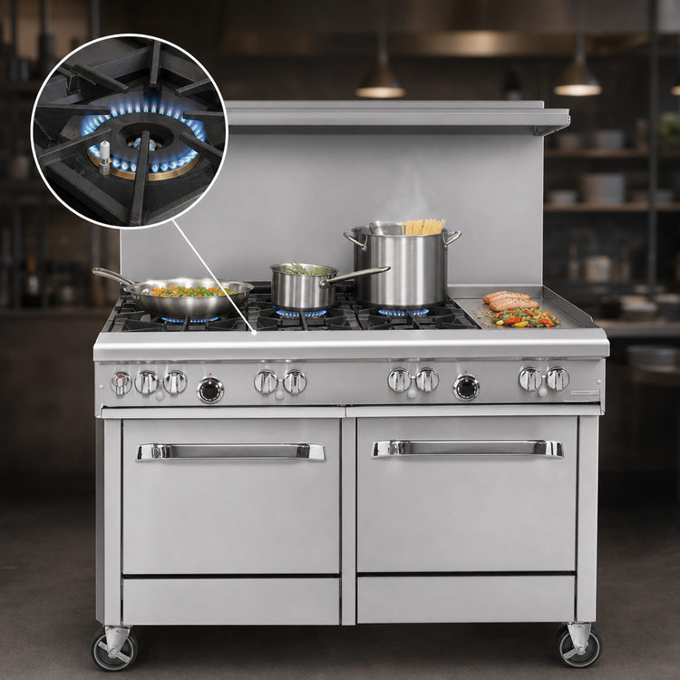 Product image #3 for Southbend Ultimate 48-Inch Gas Restaurant Range with 4 Star/Sauté Burners, 24-Inch Griddle, and 2 Space Saver Ovens