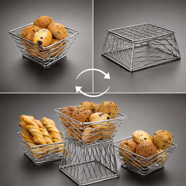 Product image #3 for American Metalcraft Birdnest Chrome-Plated Wire Square Serving Basket/Riser