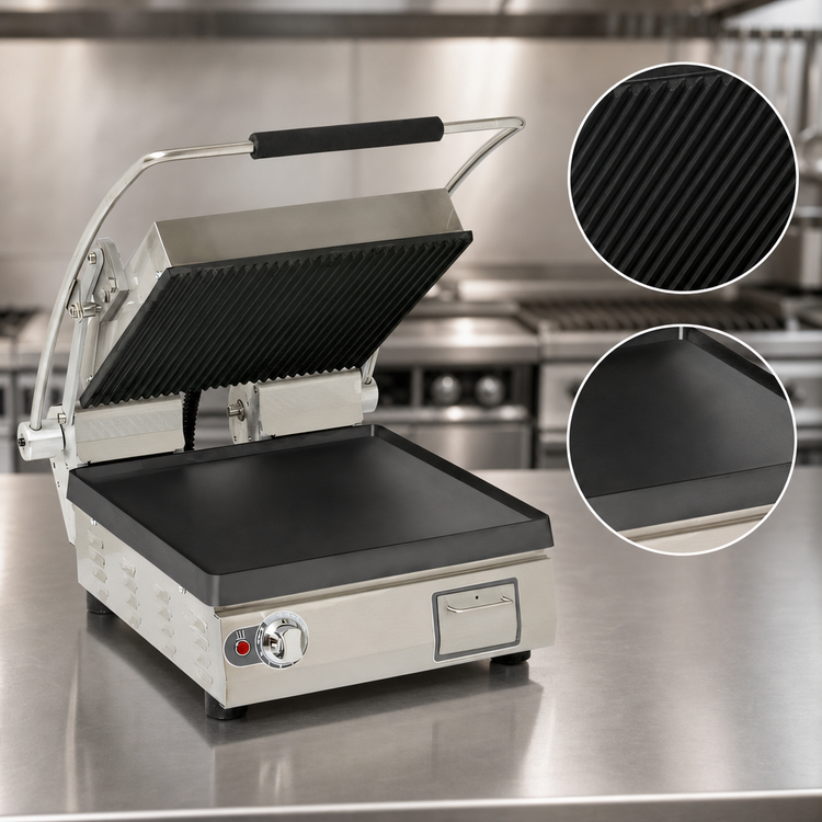 Product image #3 for Pro-Max 2.0 14.5-Inch Countertop Commercial Panini Press with Grooved Top and Smooth Bottom Cast Iron Plates