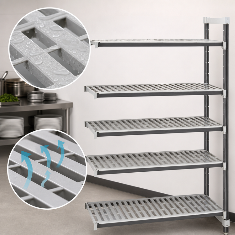 Product image #3 for Cambro Camshelving Elements XTRA 5-Tier Stationary Add-On Vented Polymer Shelving Unit, 21-Inch x 60-Inch x 72-Inch, Speckled Gray