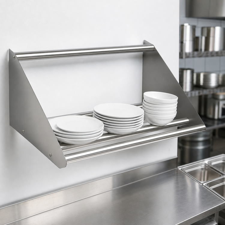 Product image #3 for BK Resources Wall-Mount Tubular Dish Shelf, 63 Inch Wide, Stainless Steel
