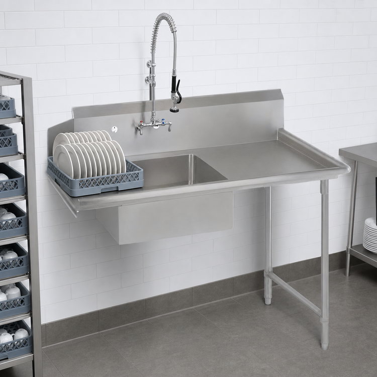 Product image #3 for John Boos Pro-Bowl Straight Soiled Dishtable with Pre-Rinse Sink Bowl, 48W x 30D, Right-to-Left Operation