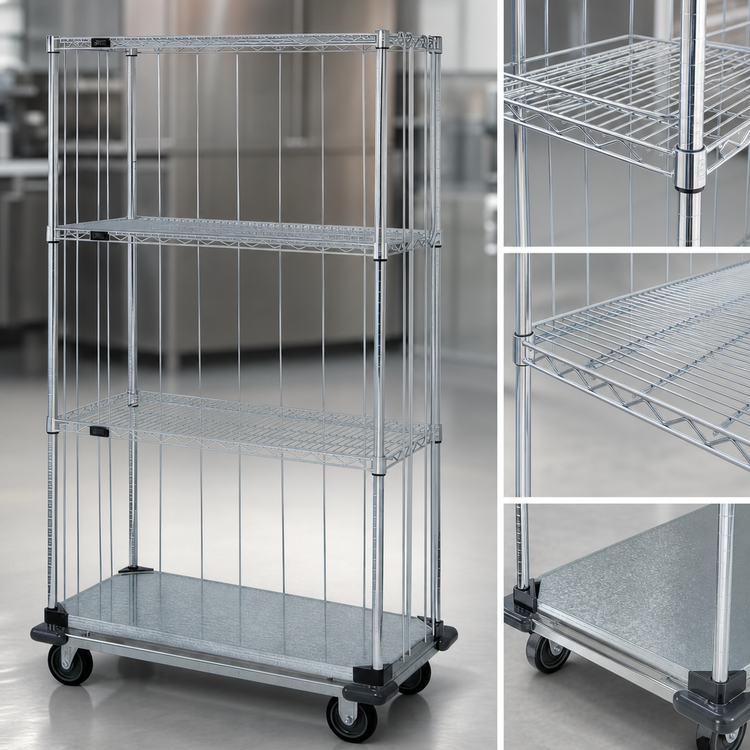 Product image #3 for Quantum 36-Inch x 24-Inch x 81-Inch Mobile Enclosure Cart with 4 Shelves, Chrome-Plated Finish