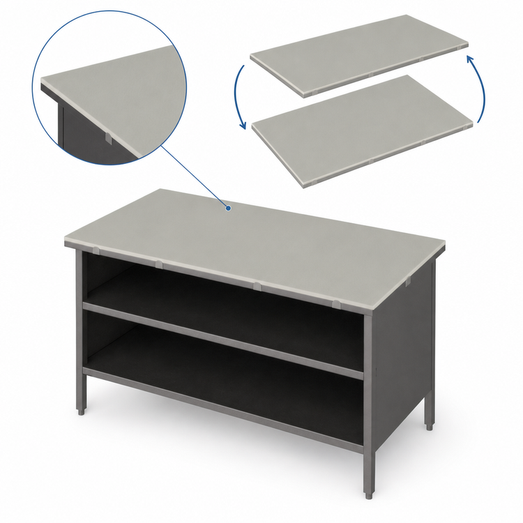 Product image #3 for John Boos EBOP3-3048 48 x 30 Inch Reversible Poly Top Work Table with Open Front Stainless Steel Cabinet Base