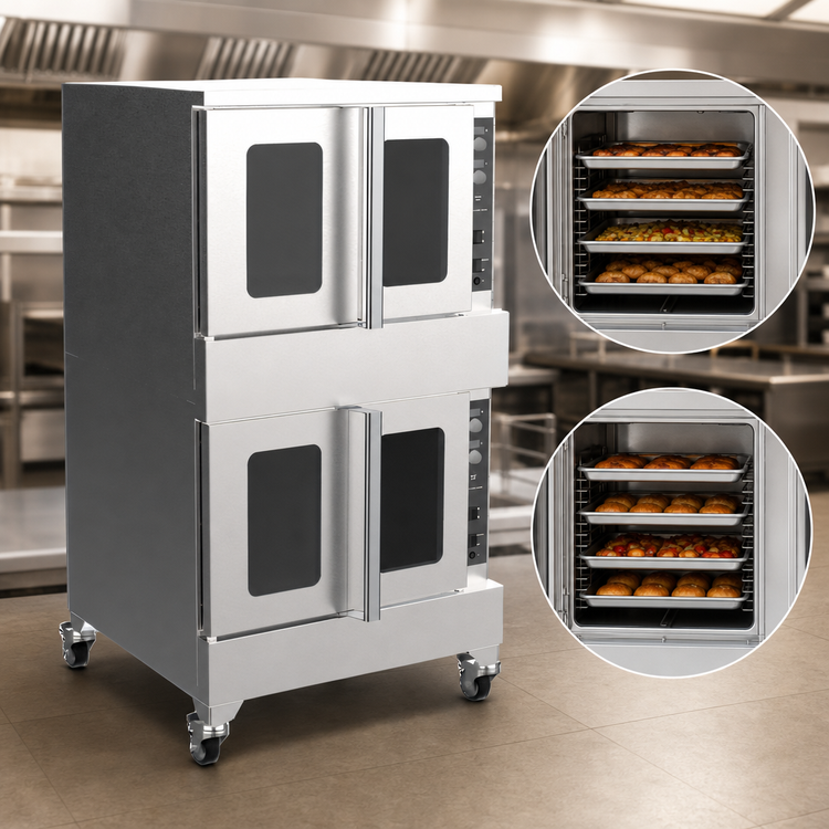 Product image #3 for BakeMax Commercial Double Deck Gas Convection Oven, 18 Full-Size Tray Capacity, 360,000 BTU