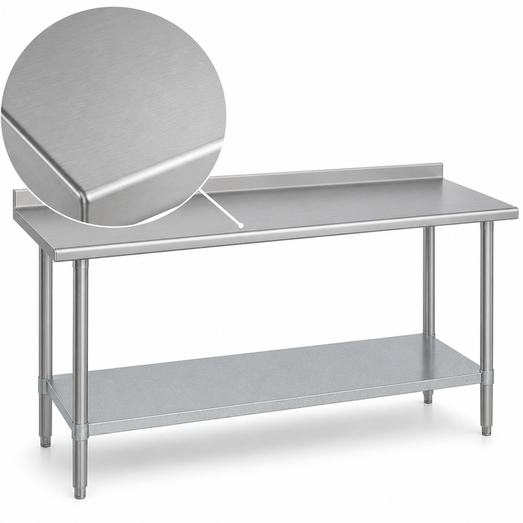 Product image #3 for Duke 48-Inch x 30-Inch 16-Gauge Stainless Steel Work Table with 1-1/8-Inch Straight Riser and Galvanized Undershelf