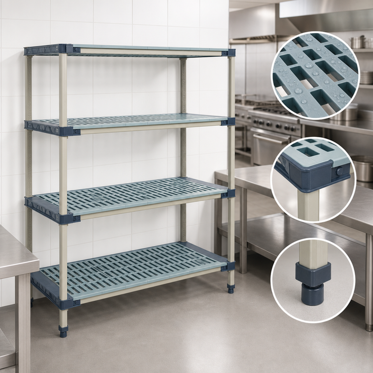 Product image #3 for MetroMax 4 Open Grid All-Polymer Starter Shelving Unit, 60"W x 21"D x 63"H, Blue