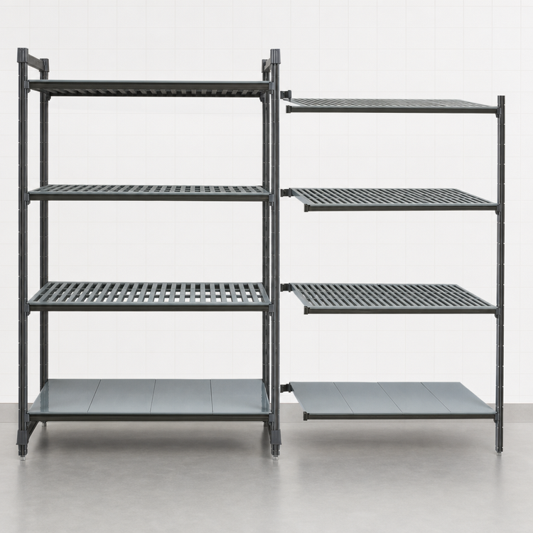 Product image #3 for Cambro Camshelving Basics Plus 4-Tier Add-On Polymer Shelving Unit, 21" Deep x 60" Wide x 72" High, Vented & Solid, Brushed Graphite