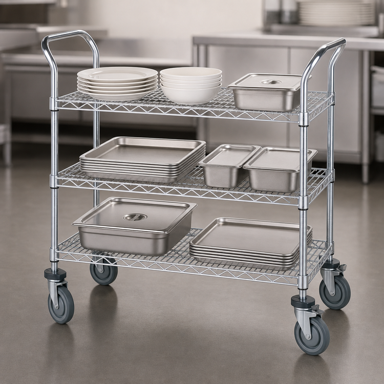 Product image #3 for Advance Tabco Special Value Series 3-Shelf Wire Utility Bus Cart, 42 x 24 x 38 Inches, Chrome Plated